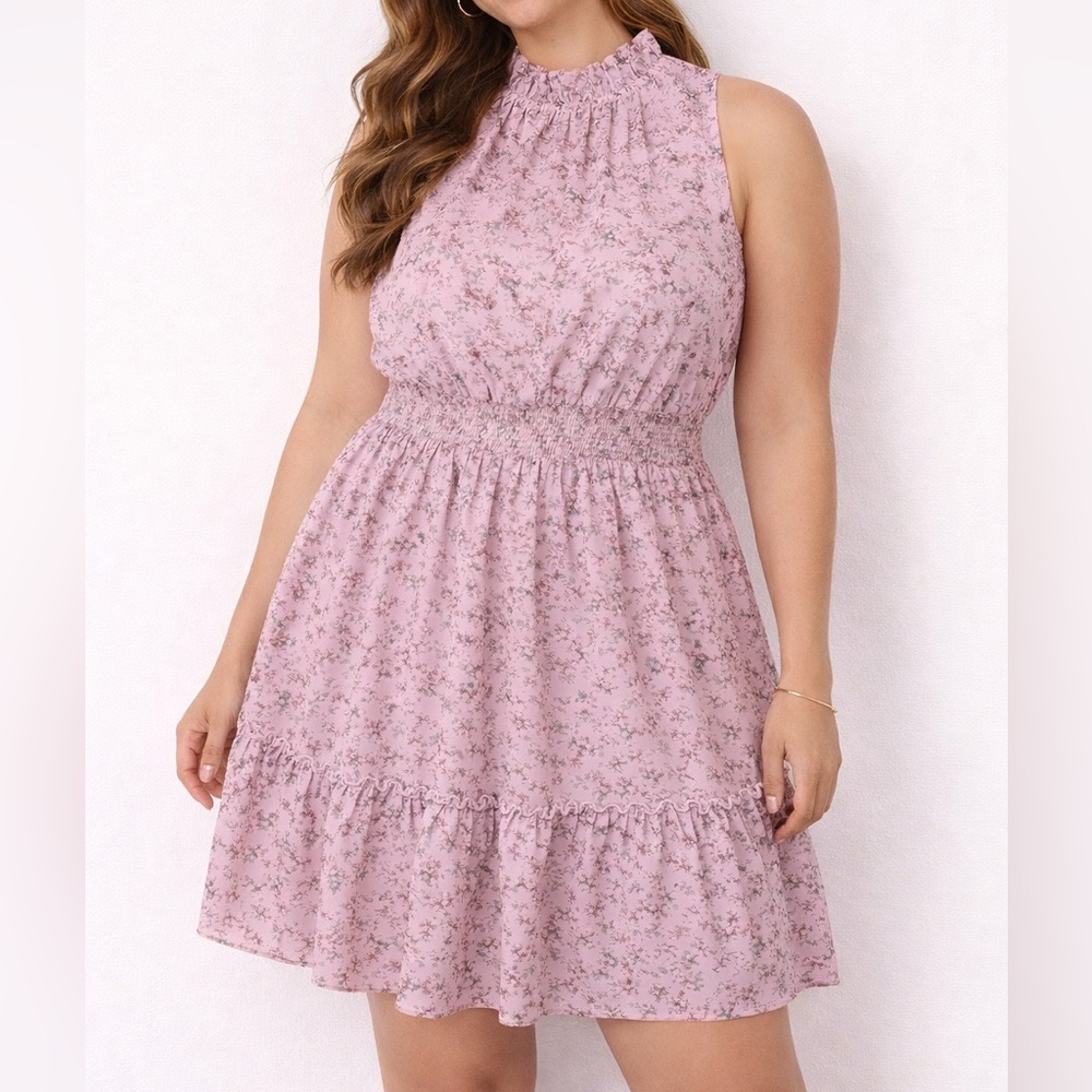 Floral Pink Sleeveless Dress